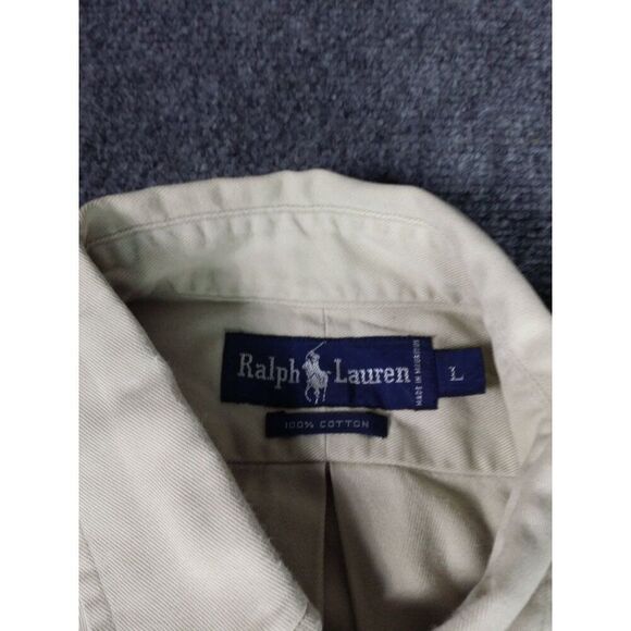 Polo Ralph Lauren Button Up Shirt Men‎ Sz L Khaki Cotton Long Sleeve Workwear - Picture 6 of 8